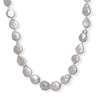 White Freshwater Pearl Fancy Necklace in Rhodium Over Sterling Silver 18 Inches