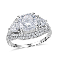 D'Joy Moissanite (Cush 9x9mm) Ring in Rhodium Over Sterling Silver (Size 7.0) 4.80 ctw