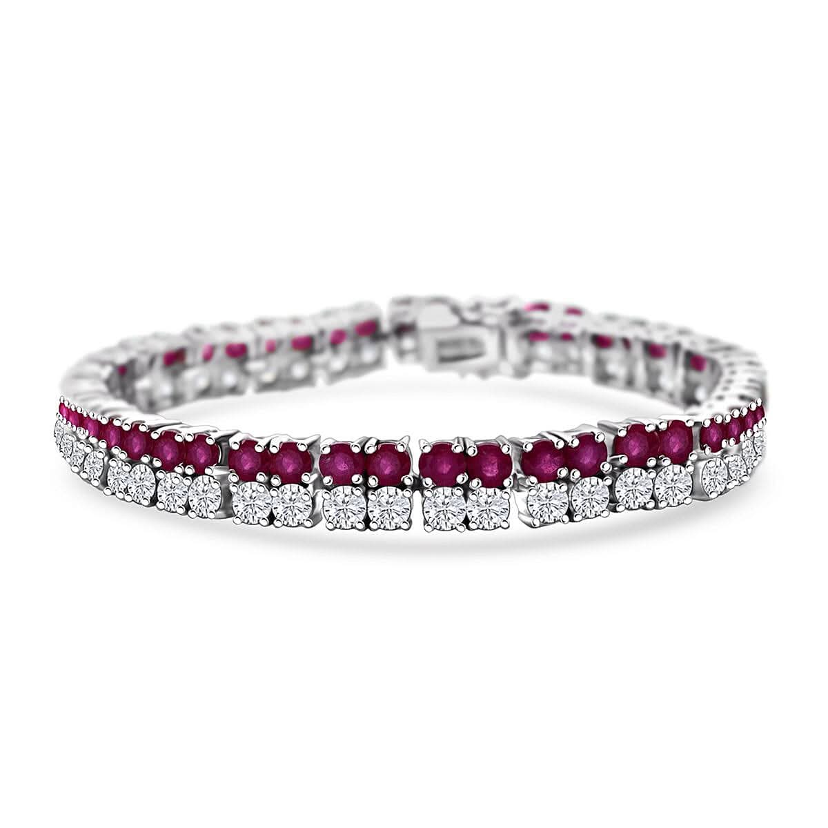 Epic Deal Niassa Ruby (FF), Moissanite Bracelet in Rhodium Over Sterling Silver (6.50 In) 19.92 ctw