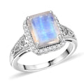 D'Joy Moon Glow Moonstone and White Zircon 3.90 ctw Ring in Platinum Over Sterling Silver (Size 10.0) - Sticky add to cart bar