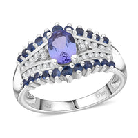 Tanzanite, Multi Gemstone Ring in Rhodium Over Sterling Silver (Size 10.0) 1.90 ctw