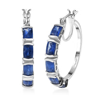 Premium Kashmir Kyanite 6.75 ctw Midnight Heirloom Hoop Earrings in Rhodium Over Sterling Silver