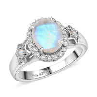 D'Joy Moon Glow Moonstone and White Zircon 2.40 ctw Ring in Rhodium Over Sterling Silver (Size 10.0)