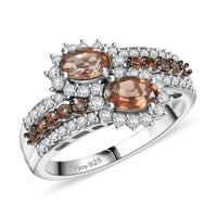 D'Joy Premium Jenipapo Andalusite, White Zircon Bypass Ring in Rhodium Over Sterling Silver (Size 10.0) 1.90 ctw