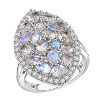 Karis Moon Glow Moonstone and White Zircon 4.10 ctw Galaxy Ring in Platinum Bond
