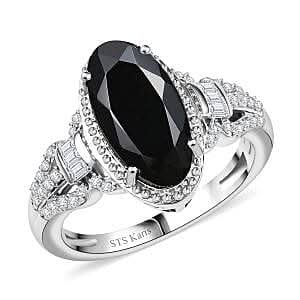 Karis Thai Black Spinel and White Zircon 4.60 ctw Ring in Platinum Bond (Size 10.0)