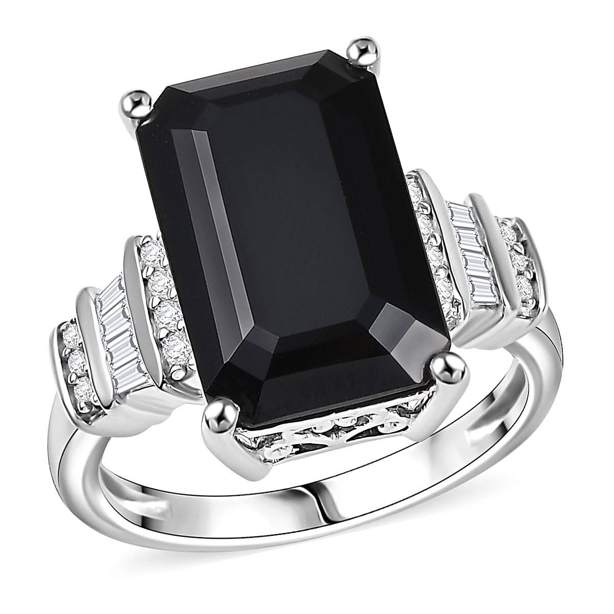 Karis Thai Black Spinel and White Zircon 12.25 ctw Ring Platinum Bond (Size 10.0)