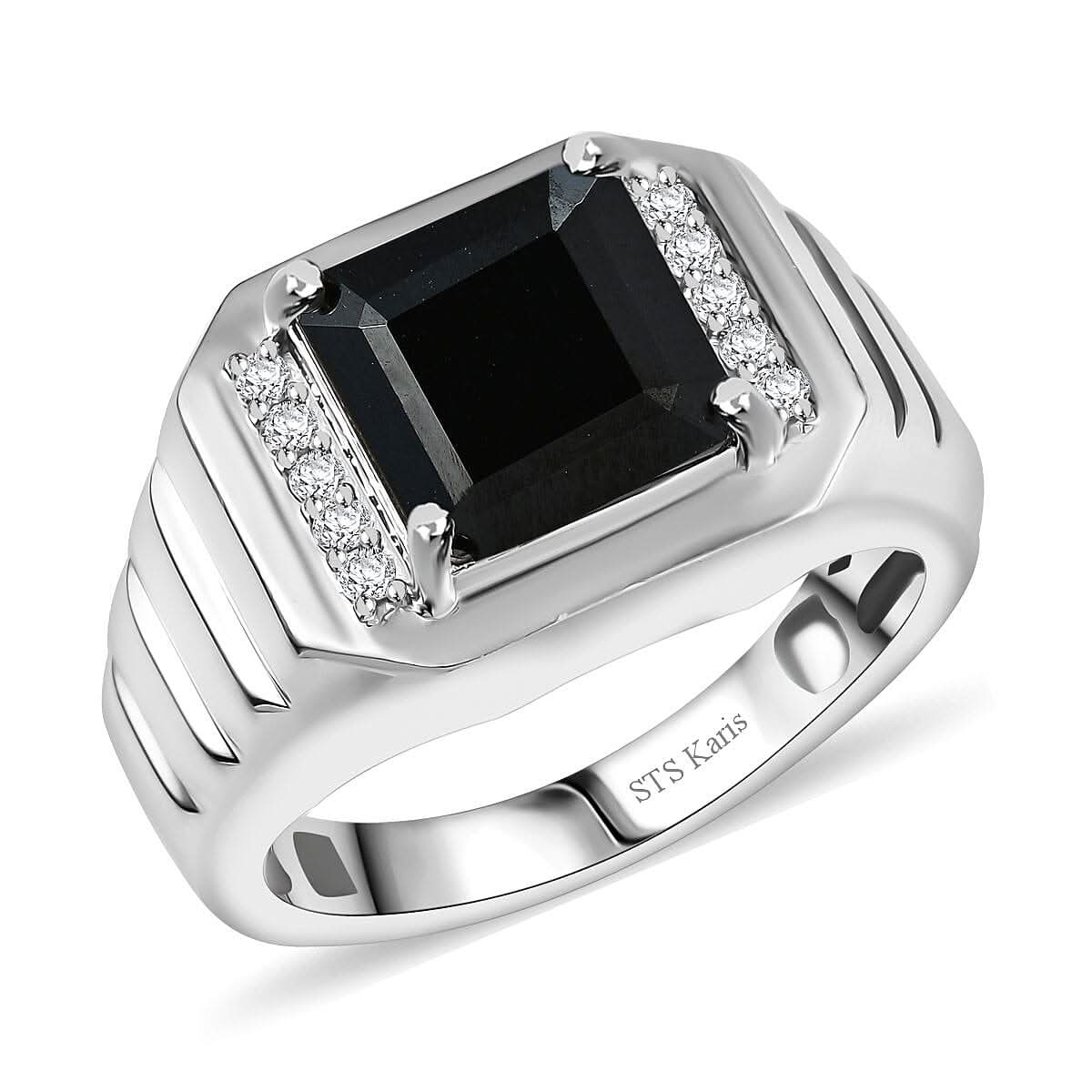 Karis Thai Black Spinel, White Zircon Men's Ring in Platinum Bond (Size 10.0) 5.40 ctw