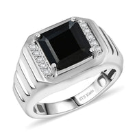 Karis Thai Black Spinel, White Zircon Men's Ring in Platinum Bond (Size 10.0) 5.40 ctw