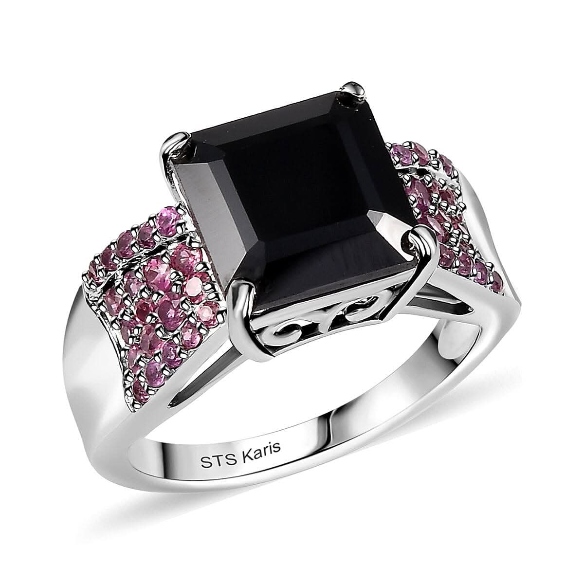 Karis Thai Black Spinel and Orissa Rhodolite Garnet 6.00 ctw Ring in Platinum Bond (Size 10.0)