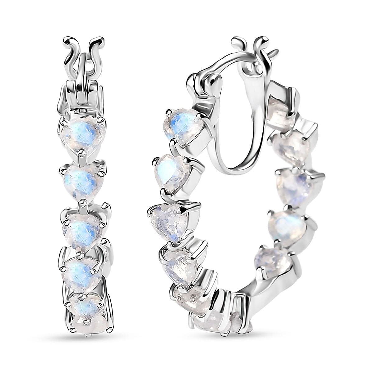 Karis Moon Glow Moonstone 4.00 ctw Aurora Heart Hoop Earrings in Platinum Bond