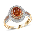 Luxoro 10K Yellow Gold Premium Tanzanian Mandarin Garnet, Padparadscha Sapphire,  Diamond (I2) (0.50 cts) Ring (Size 9.0) 2.80 ctw - Sticky add to cart bar