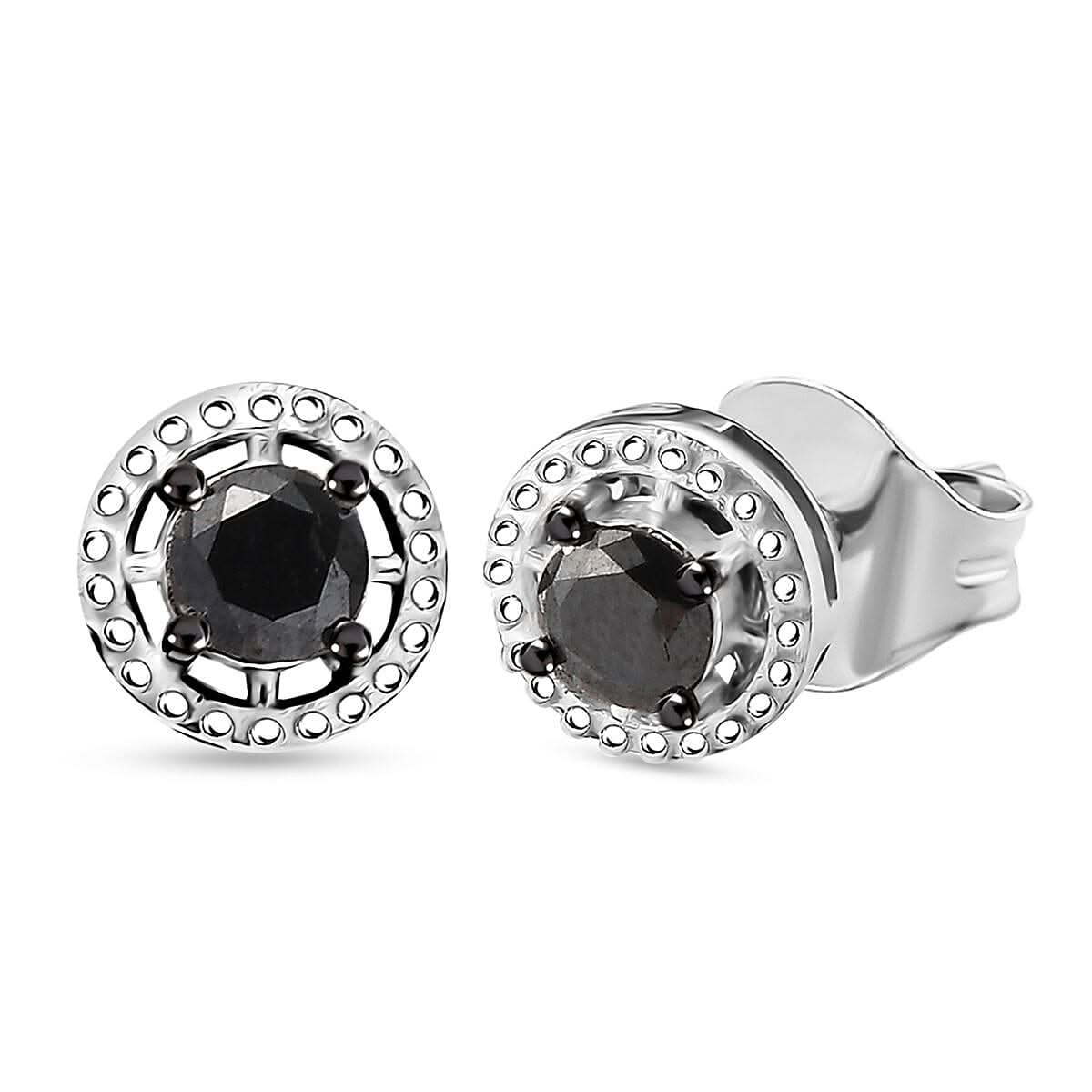 D'Joy Black Diamond (IR) Solitaire Stud Earrings in Rhodium Over Sterling Silver 0.35 ctw