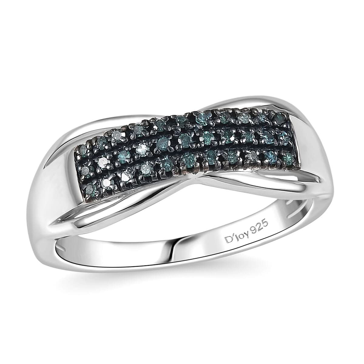 D'Joy Blue Diamond (IR) Ring in Rhodium Over Sterling Silver (Size 10.0) 0.15 ctw
