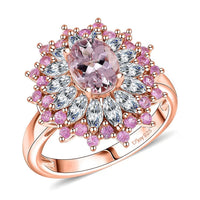 D'Joy Premium Pink Morganite, Multi Gemstone Ring in 18K Vermeil RG Over Sterling Silver (Size 10.0) 2.70 ctw
