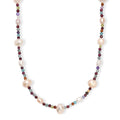 White Freshwater Pearl and Multi Gemstones 35.00 ctw Necklace in Rhodium Over Sterling Silver 24 Inches - Sticky add to cart bar