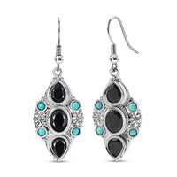 Karis Thai Black Spinel and Sleeping Beauty Turquoise 7.25 ctw Starlit Ocean Earrings in Platinum Bond