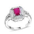 AAA Royal Ruby, Moissanite Ring in Rhodium Over Sterling Silver (Size 10.0) 2.00 ctw - Sticky add to cart bar