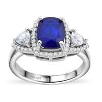 Premium Tanzanian Blue Spinel (DF), Moissanite Ring in Rhodium Over Sterling Silver (Size 10.0) 2.80 ctw
