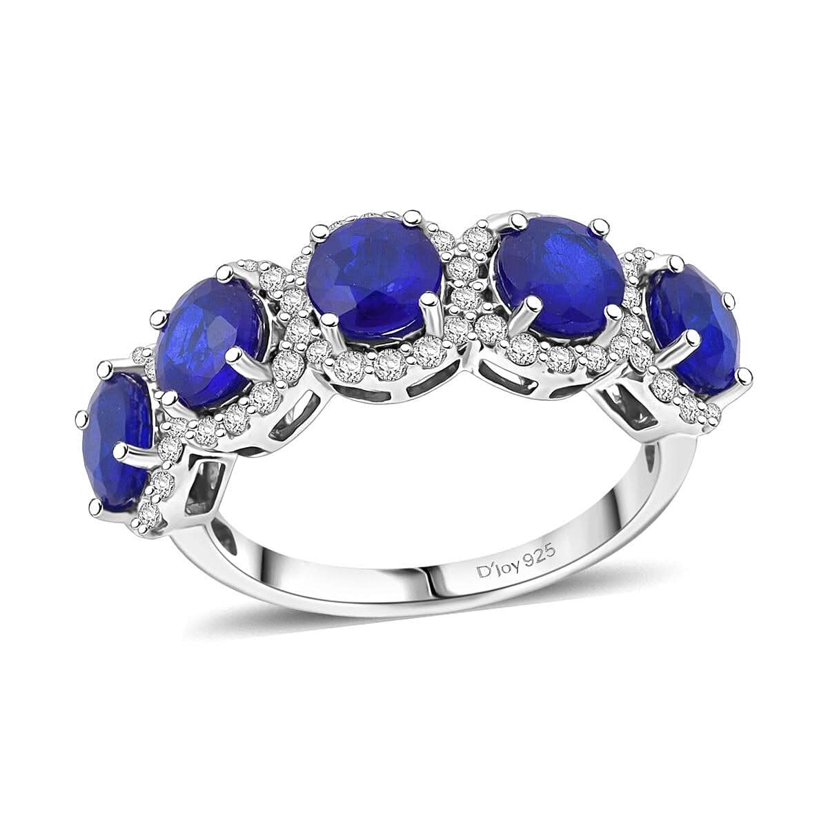 Premium Tanzanian Blue Spinel (DF), Moissanite Ring in Rhodium Over Sterling Silver (Size 10.0) 3.60 ctw