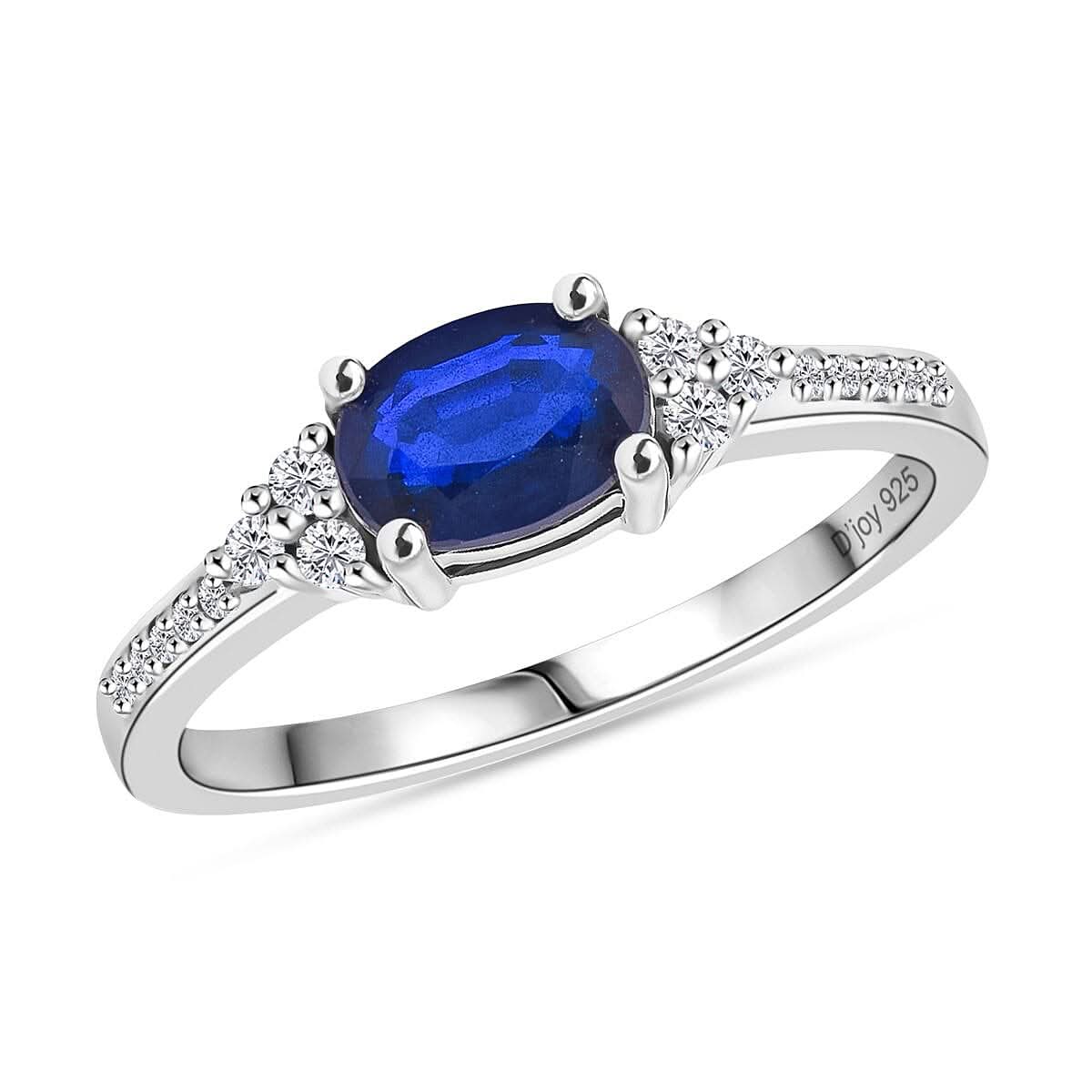 Tanzanian Blue Spinel (DF), White Zicon Ring in Rhodium Over Sterling Silver (Size 10.0) 1.00 ctw