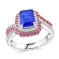 Premium Tanzanian Blue Spinel (DF) and Multi Gemstone 2.60 ctw Crown and Rose Ring in Rhodium Over Sterling Silver - Sticky add to cart bar