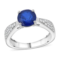 Tanzanian Blue Spinel (DF), Moissanite Ring in Rhodium Over Sterling Silver (Size 10.0) 1.70 ctw