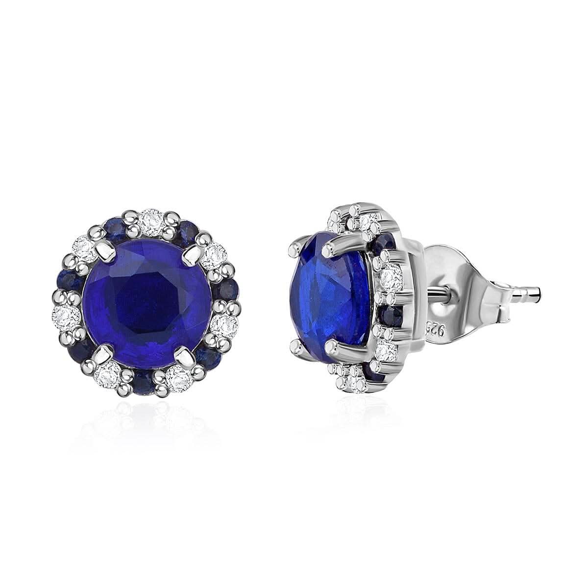 Tanzanian Blue Spinel (DF) and Multi Gemstone 2.30 ctw Vintage Halo Earrings in Rhodium Over Sterling Silver