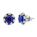 Tanzanian Blue Spinel (DF) and Multi Gemstone 2.30 ctw Vintage Halo Earrings in Rhodium Over Sterling Silver - Sticky add to cart bar