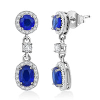Tanzanian Blue Spinel (DF) and White Zircon 4.35 ctw Dangle Earrings in Rhodium Over Sterling Silver