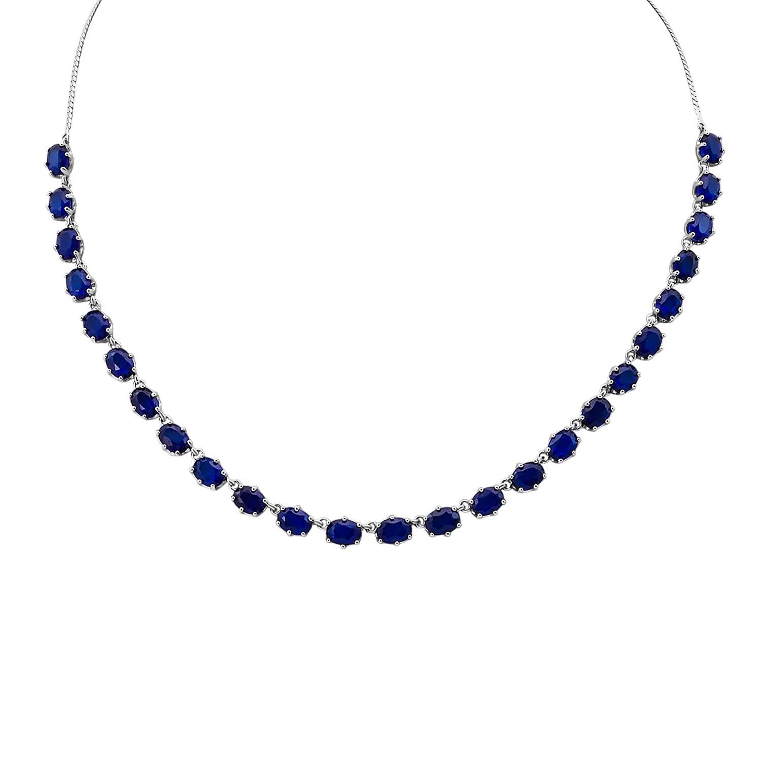 Premium Tanzanian Blue Spinel (DF) 23.00 ctw Crown Necklace in Rhodium Over Sterling Silver 18 Inches