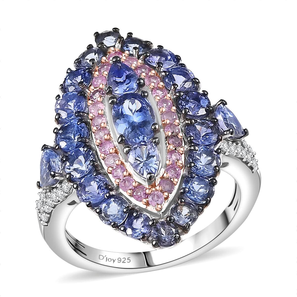 D'Joy Tanzanite, Multi Gemstone Ring in Rhodium Over Sterling (Size 10.0) 4.15 ctw