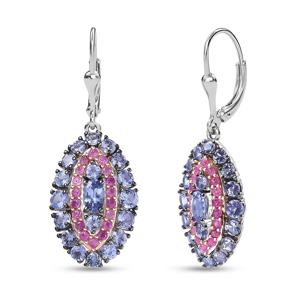 D'Joy Tanzanite, Pink Sapphire Earrings in Rhodium Over Sterling Silver 3.75 ctw