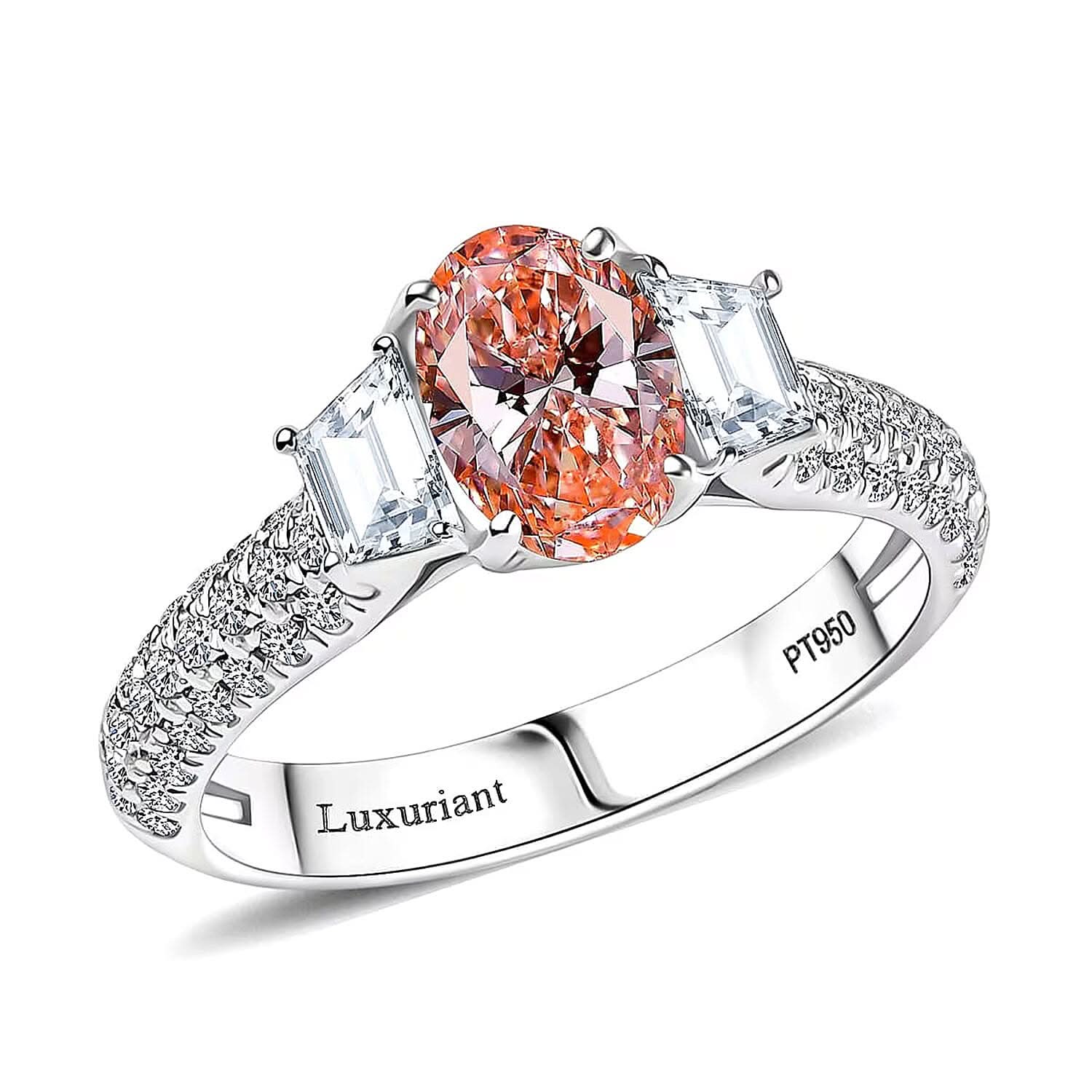 IGI Certified 950 Platinum Luxuriant Lab Grown Pink and White Diamond (VS) Ring (Size 8.0) (6.35 g) 2.00 ctw