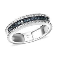 D'Joy Blue Diamond (IR) Ring in Rhodium Over Sterling Silver 0.15 ctw (Size 10.0) 0.15 ctw