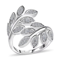 Luxuriant Lab Grown Diamond (G-H SI) Leaf Bypass Ring in Rhodium Over Sterling Silver (Size 10.0) 0.50 ctw