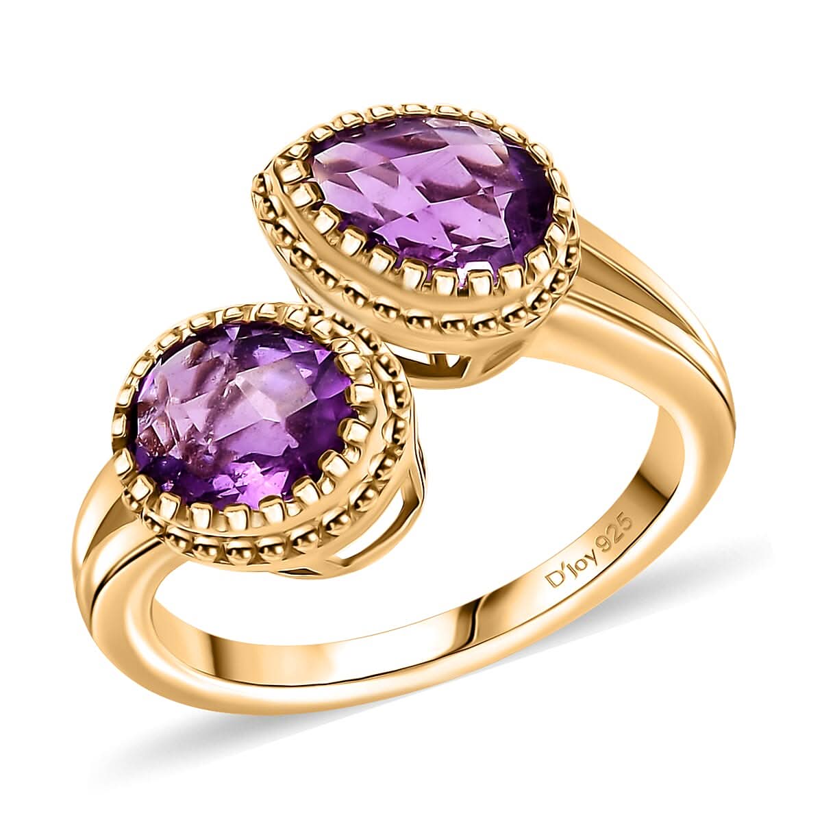 D'Joy Premium African Amethyst 2.65 ctw Bypass Ring in 18K Vermeil Yellow Gold Over Sterling Silver (Size 10.0)
