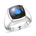 Malagasy Labradorite 8.60 ctw Men's Ring in Rhodium Over Sterling Silver (Size 10.0) - Sticky add to cart bar