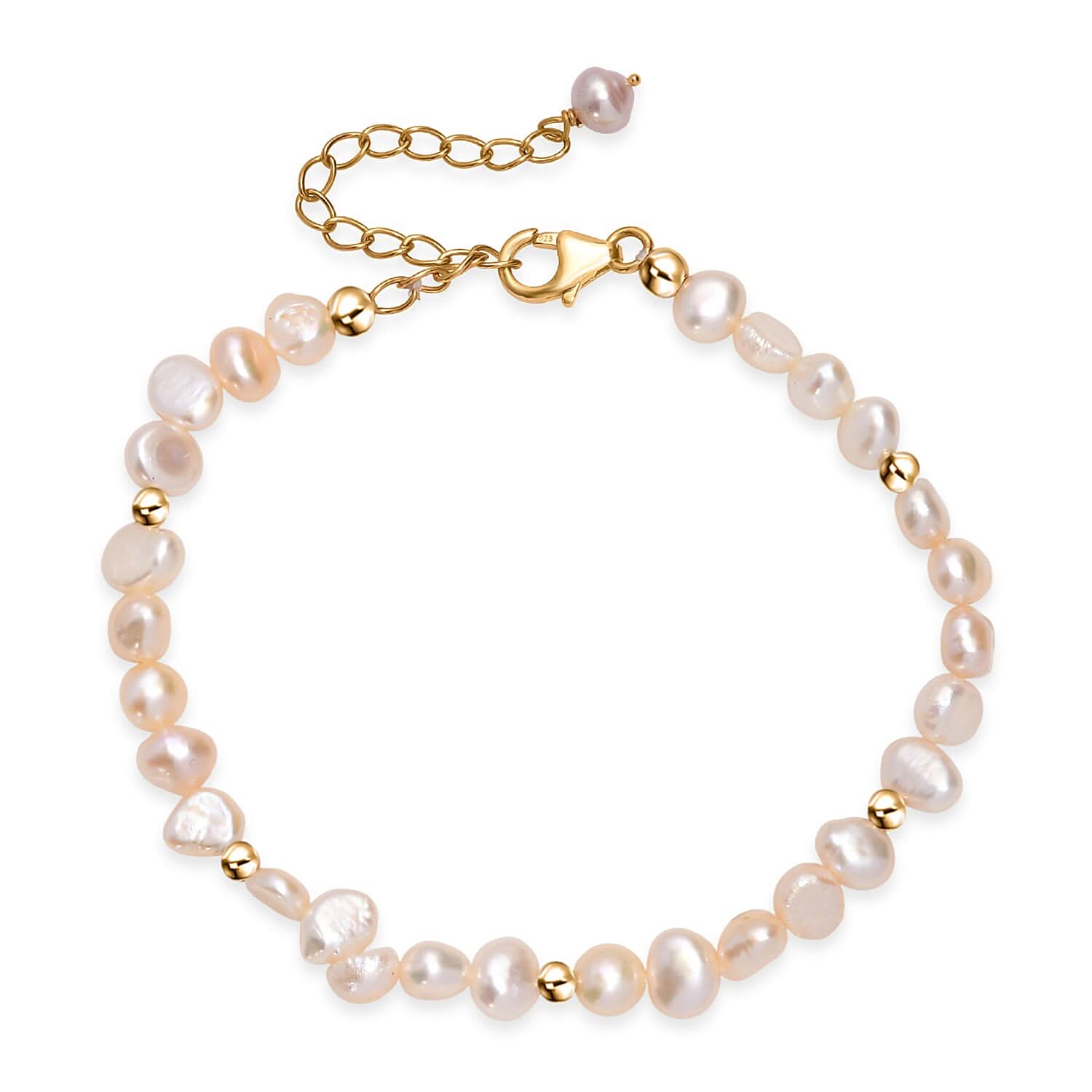 Peach Fresh Water Pearl Sun-Drenched Bracelet in 18K Vermeil Yellow Gold Over Sterling Silver (7.25-9.25In)