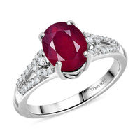 D'Joy Niassa Ruby (FF) and White Zircon 3.00 ctw Art Deco Ring in Rhodium Over Sterling Silver