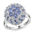 Premium Ceylon Blue Sapphire, Moissanite Ring in Rhodium Over Sterling Silver (Size 10.0) 2.40 ctw - Sticky add to cart bar