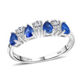 Premium Ceylon Blue Sapphire and Moissanite  1.30 ctw Ring in Rhodium Over Sterling Silver (Size 8.0) - Sticky add to cart bar