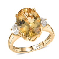 D'Joy Yellow Labradorite and White Topaz 5.80 ctw Crescent Moon Ring in 18K Vermeil Yellow Gold Over Sterling Silver (Size 10.0)
