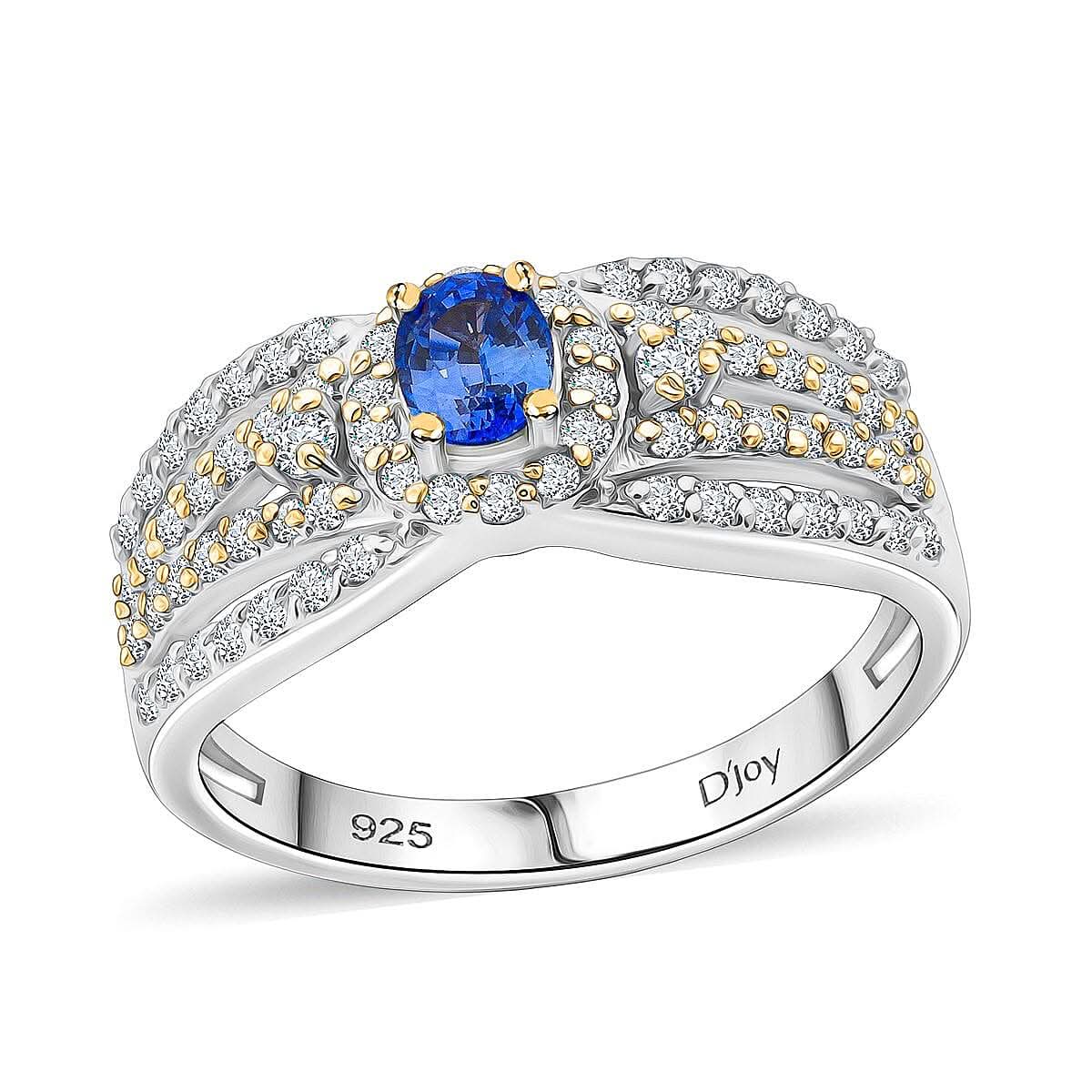 Premium Ceylon Blue Sapphire and Moissanite 1.00 ctw Ring in Rhodium Over Sterling Silver (Size 10.0)