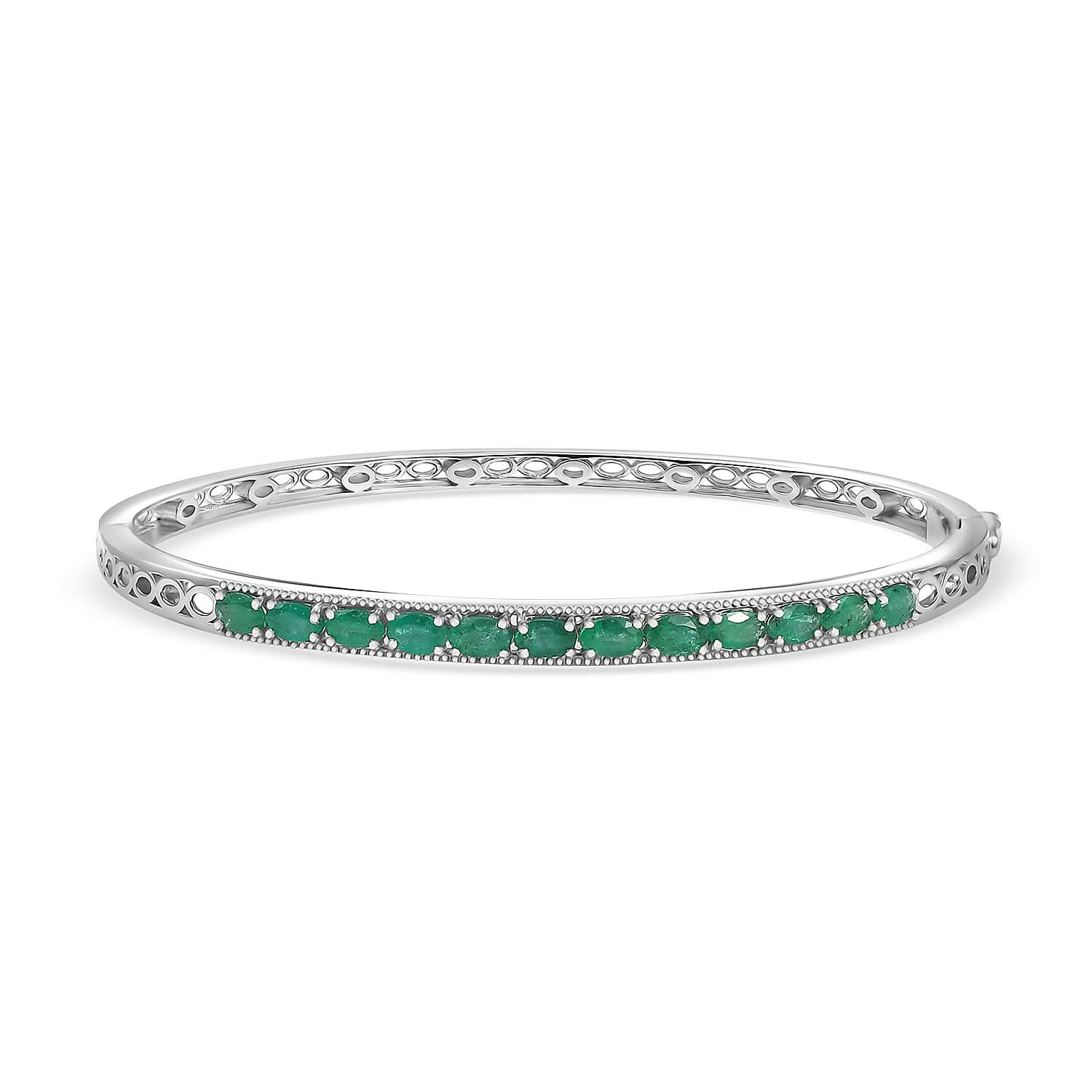 D'Joy Premium Kagem Zambian Emerald 2.80 ctw Infinity Bangle Bracelet in Rhodium Over Sterling Silver (7.25 In)