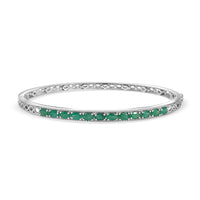 D'Joy Premium Kagem Zambian Emerald 2.80 ctw Infinity Bangle Bracelet in Rhodium Over Sterling Silver (7.25 In)