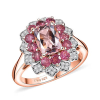 D'Joy Premium Pink Morganite and Moissanite 1.20 ctw Ring in 18K Vermeil Rose Gold Over Sterling Silver