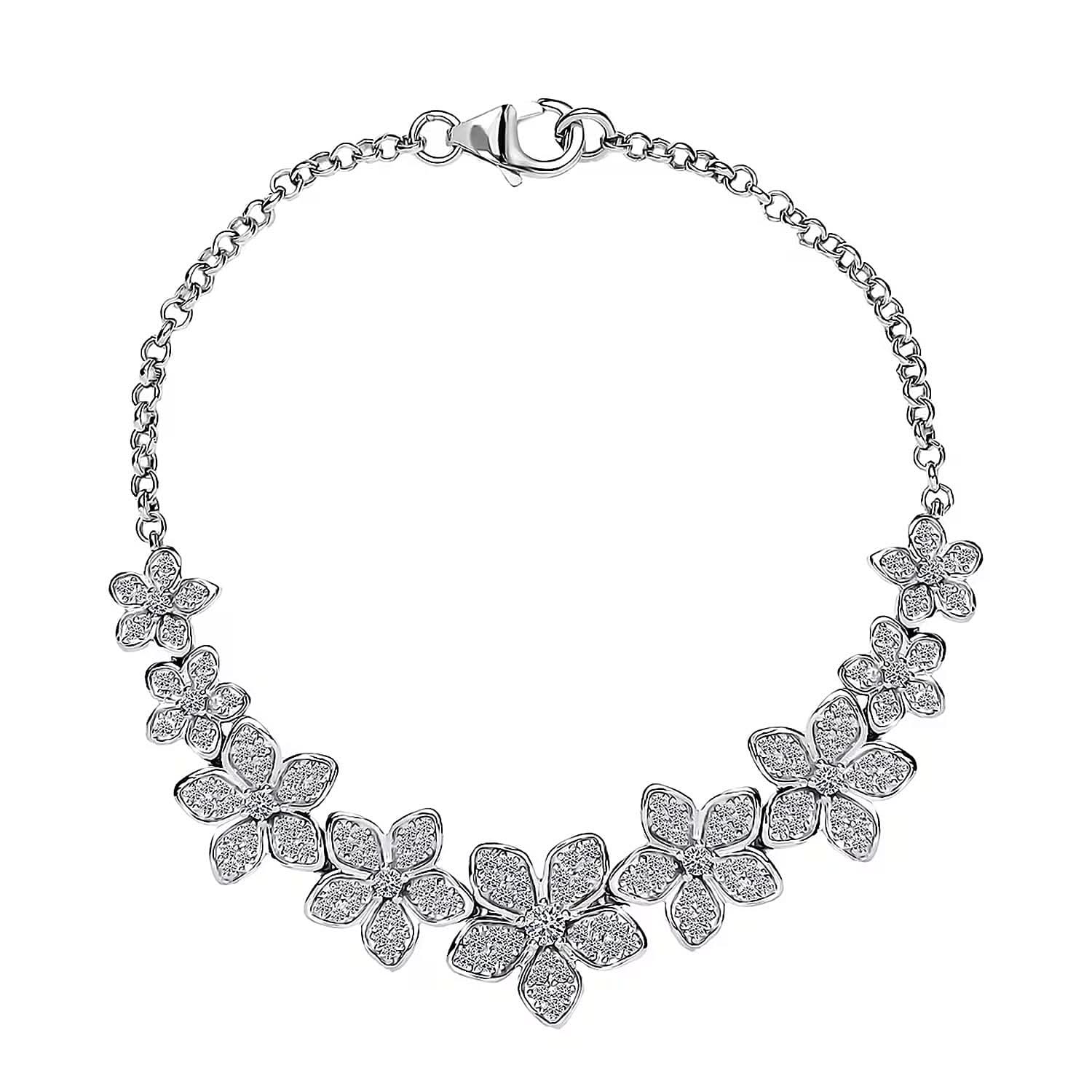 Luxuriant Lab Grown Diamond G-H SI 1.50 ctw Floral Cascade Bracelet in Rhodium Over Sterling Silver (7.25 In) 7 Grams