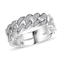 Luxuriant Lab Grown Diamond (G-H SI) Cuban Link Chain Ring in Rhodium Over Sterling Silver (Size 10.0) 0.25 ctw