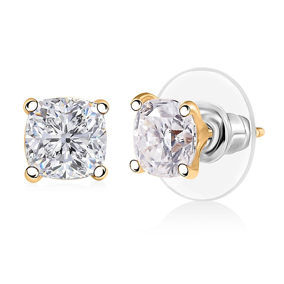Moissanite (Cus 6x6mm) Earrings in 18K Vermeil YG Over Sterling Silver 2.00 ctw